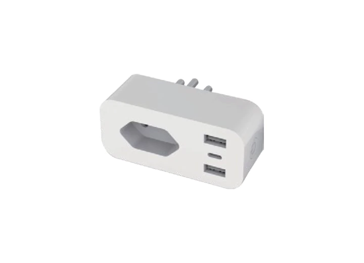 Metering Brazilian plug with USB-A and USB-C, supplier catalogue image