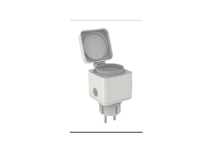Weather-resistant German smart plug with metering, supplier catalogue image